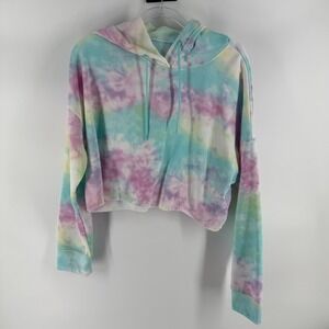 Miss Posh Cropped Hoodie Womens XL Multicolor Vivid Rainbow Tie Dye Fleece Lined